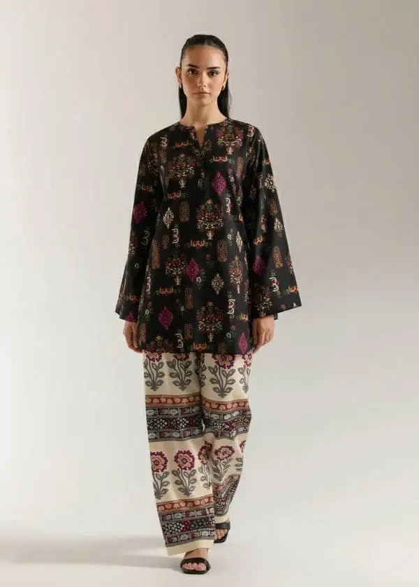 Stylish Printed Lawn Shirt and Trouser Set - 2 Pcs in Black - image 2