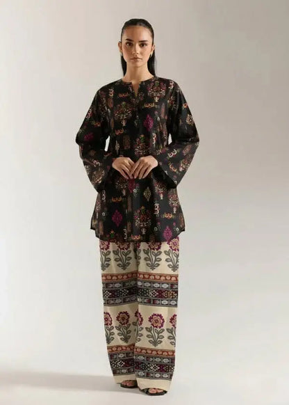 Stylish Printed Lawn Shirt and Trouser Set - 2 Pcs in Black - image 3
