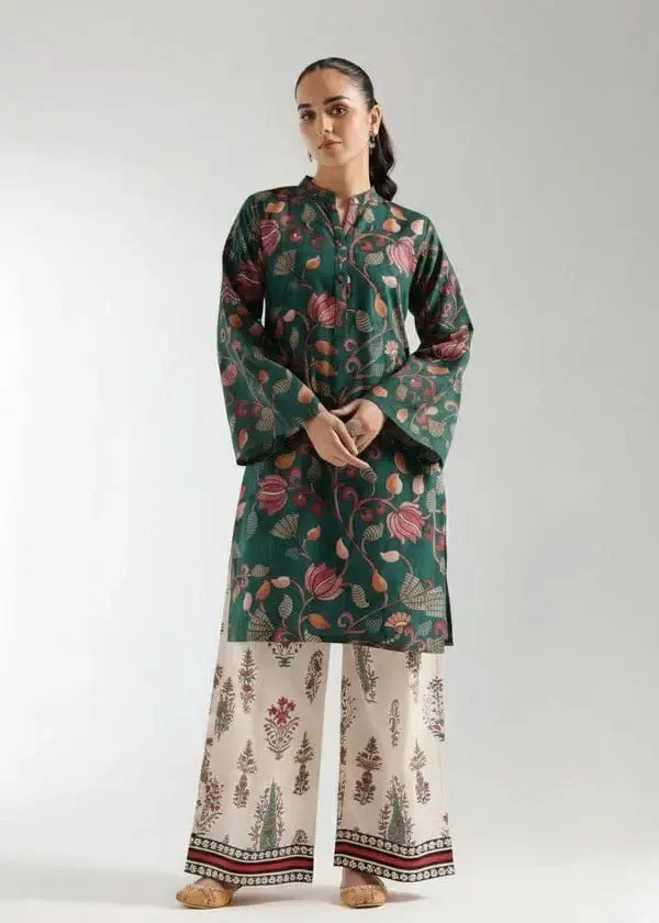 Green Printed Lawn Shirt and Trouser Set - 2 Pcs - image 1
