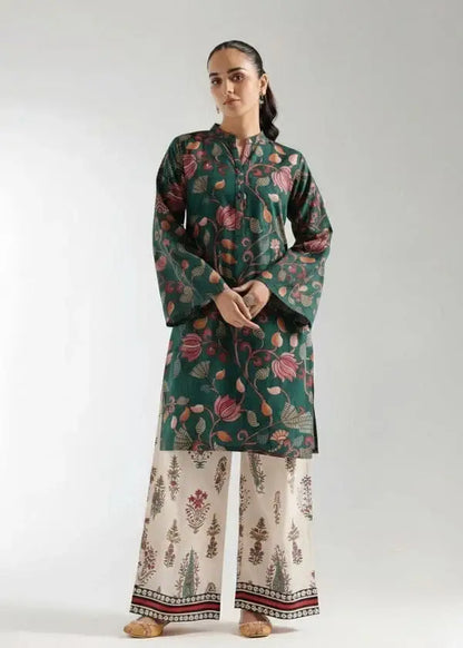 Green Printed Lawn Shirt and Trouser Set - 2 Pcs - image 1