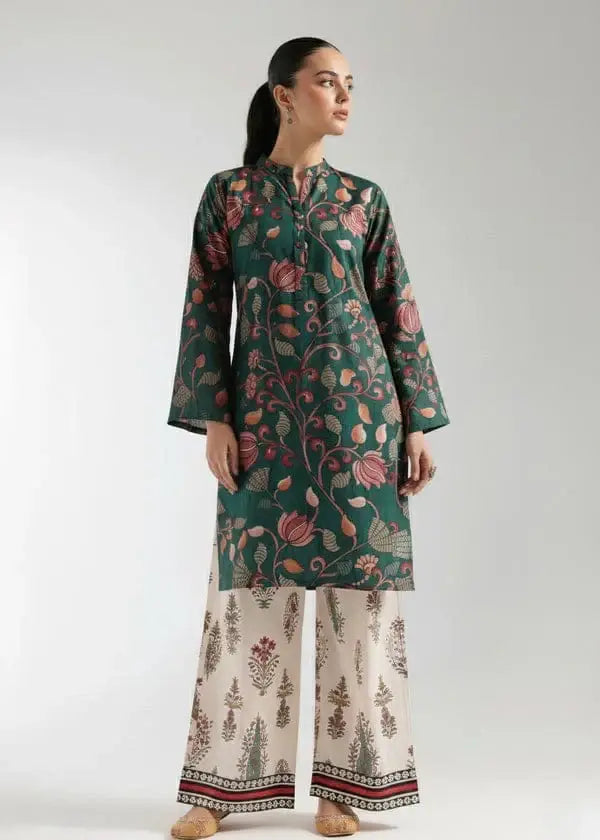Green Printed Lawn Shirt and Trouser Set - 2 Pcs - image 3