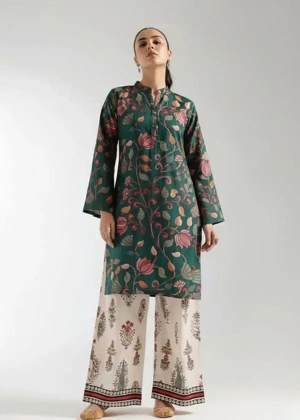 Green Printed Lawn Shirt and Trouser Set - 2 Pcs - image 2