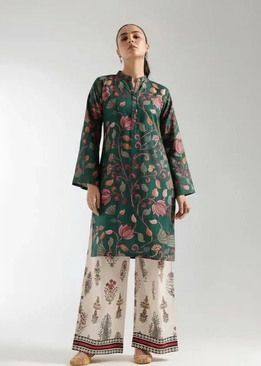 Green Printed Lawn Shirt and Trouser Set - 2 Pcs - image 2