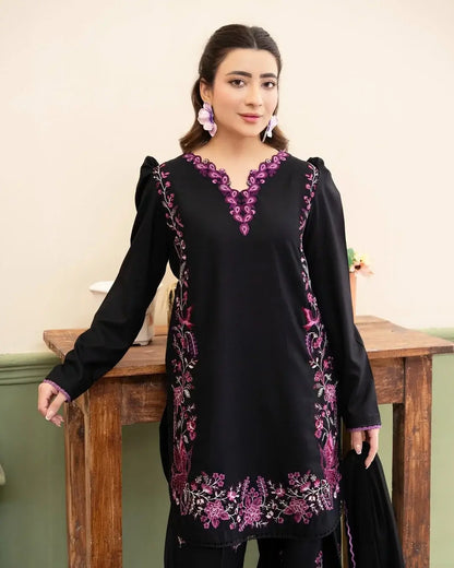 Stylish Black Cotton Embroidered Shirt And Trouser Set - 2 Pcs - image 1