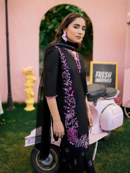 Stylish Black Cotton Embroidered Shirt And Trouser Set - 2 Pcs - image 4