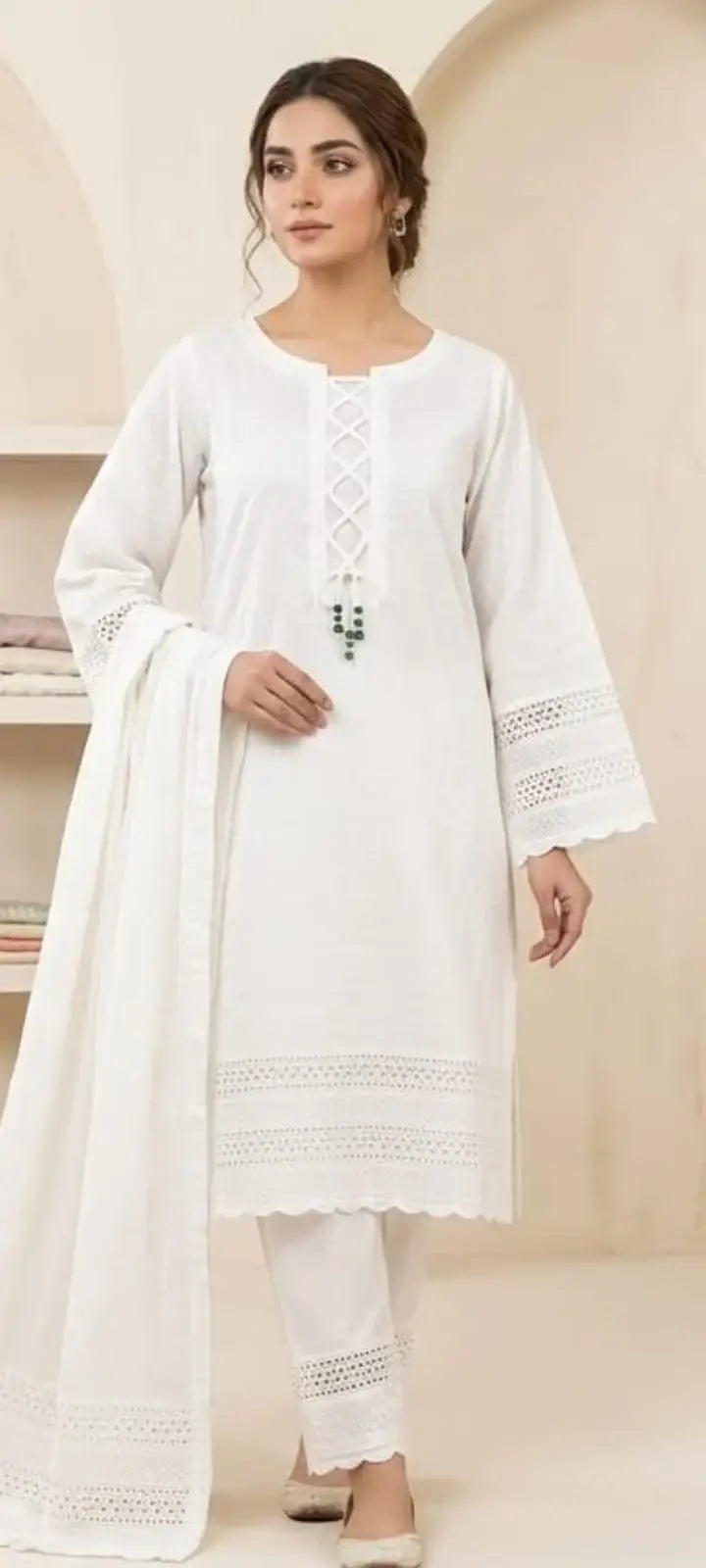 Women's Cotton Embroidered Shirt and Trouser Set - 2 Pcs - image 1
