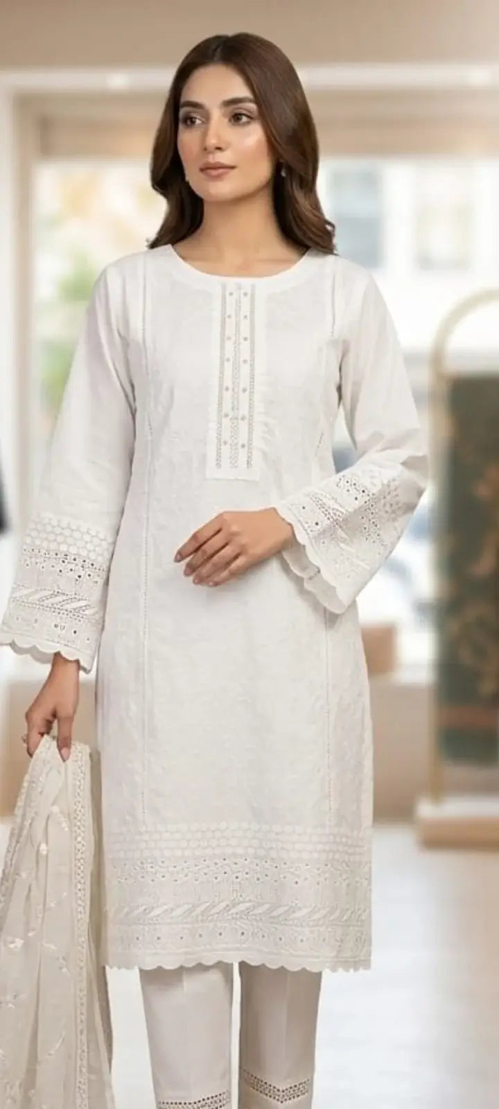 Women's Cotton Embroidered Shirt and Trouser Set - 2 Pcs - image 2