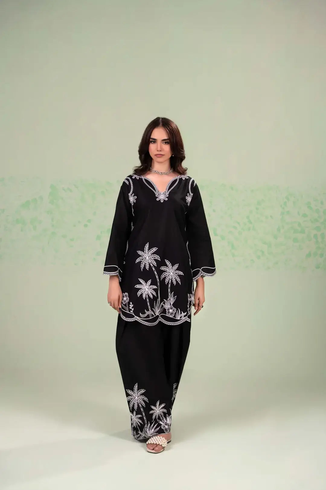 Stylish Black Embroidered Lawn Shirt and Trouser Set - 2 Pcs - image 1