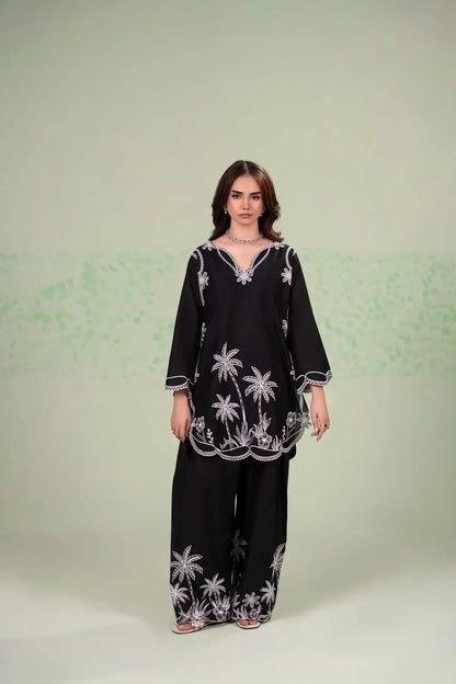 Stylish Black Embroidered Lawn Shirt and Trouser Set - 2 Pcs - image 2