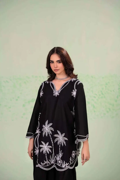 Stylish Black Embroidered Lawn Shirt and Trouser Set - 2 Pcs - image 3