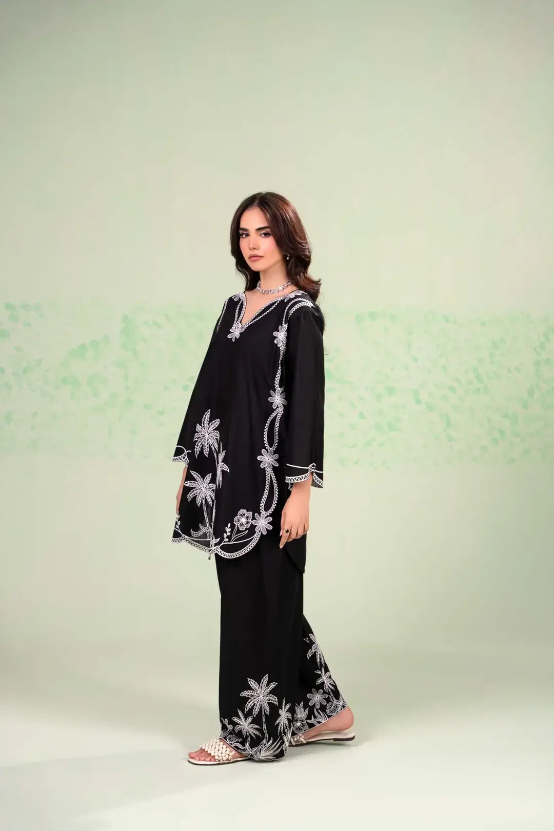 Stylish Black Embroidered Lawn Shirt and Trouser Set - 2 Pcs - image 5