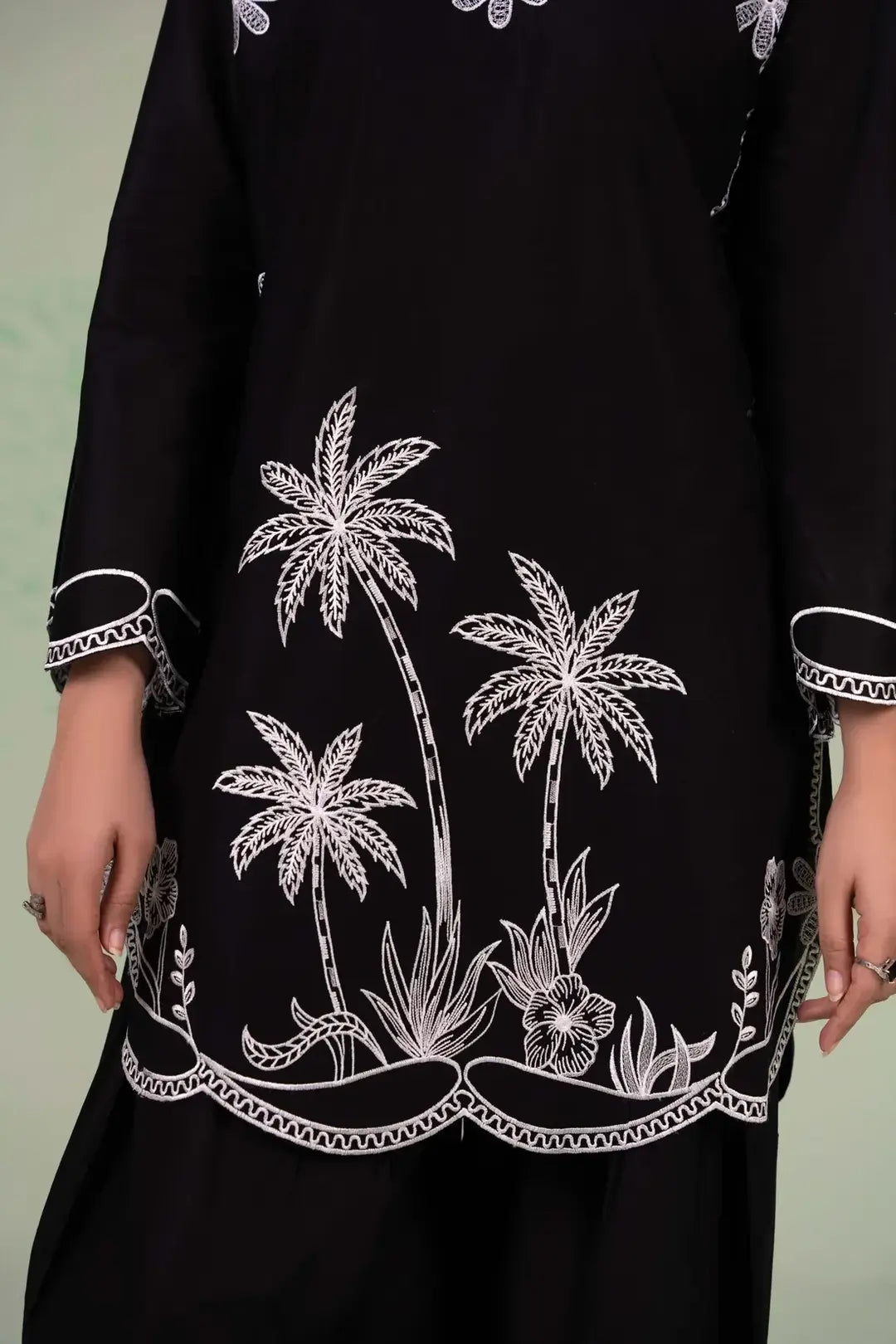 Stylish Black Embroidered Lawn Shirt and Trouser Set - 2 Pcs - image 7