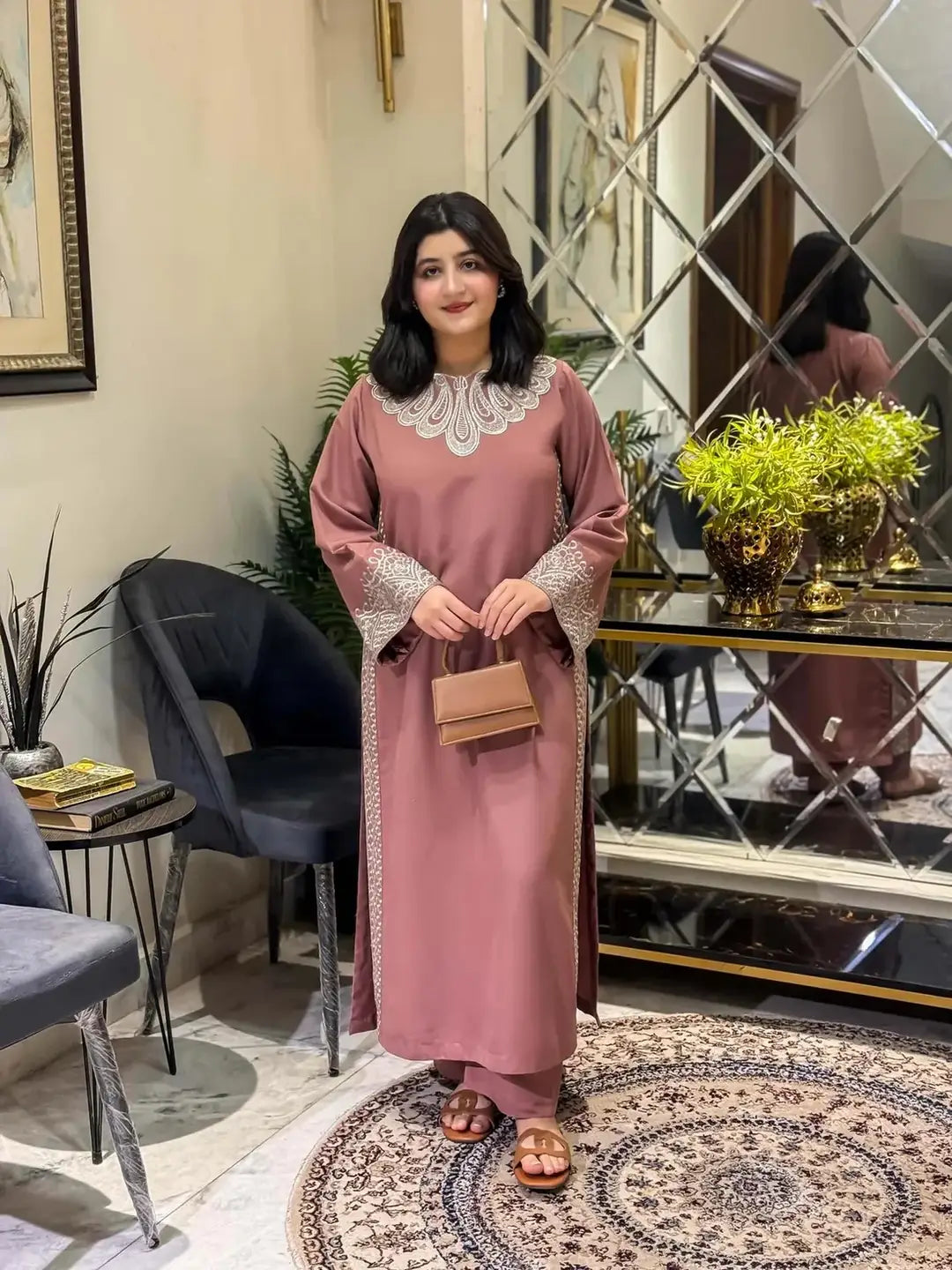Stylish Women’s Stitched Cotton Embroidered Shirt And Trouser Set - 2 Pcs - image 1