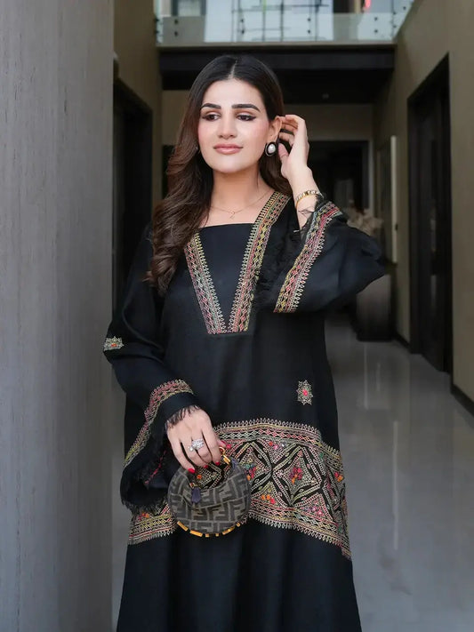 Chic Black Embroidered Shirt and Trouser Set - 2 Pcs - image 2