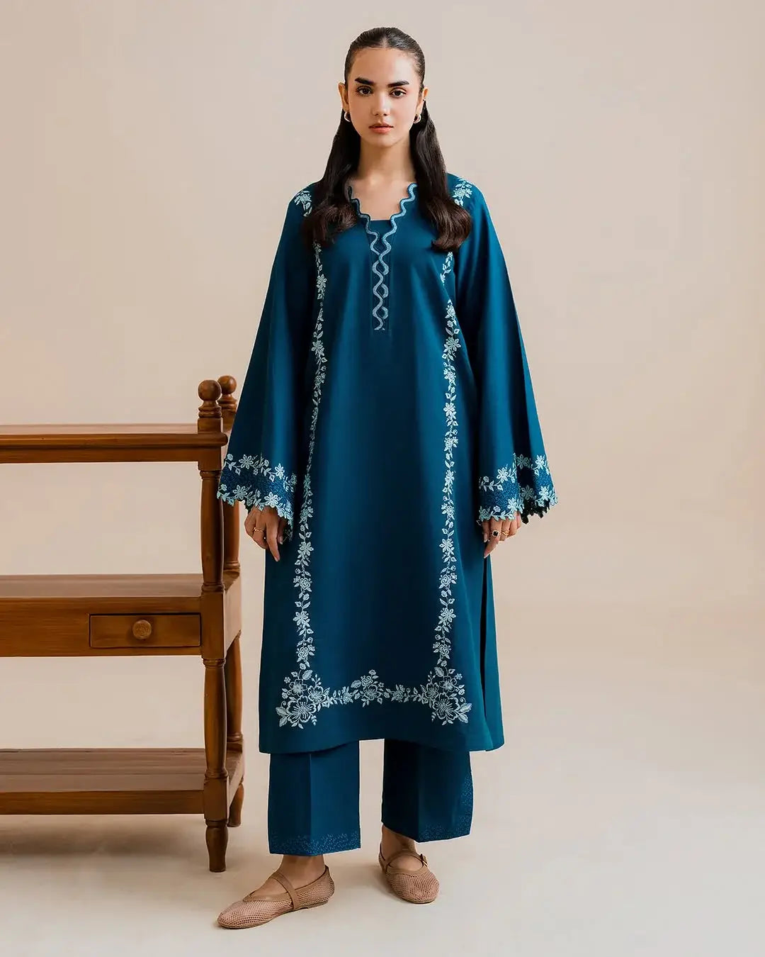 Stylish Embroidered Shirt and Trouser Set - 2 Pcs - image 1