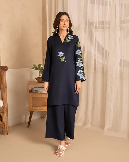 Stunning Black Embroidered Shirt and Trouser Set - 2 Pcs - image 1