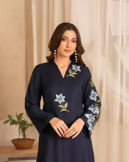 Stunning Black Embroidered Shirt and Trouser Set - 2 Pcs - image 2