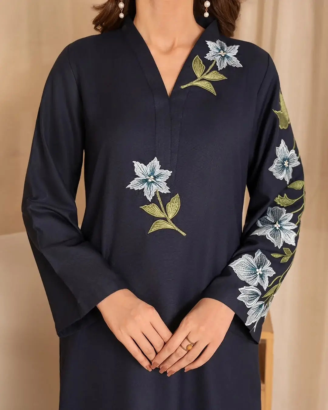 Stunning Black Embroidered Shirt and Trouser Set - 2 Pcs - image 3