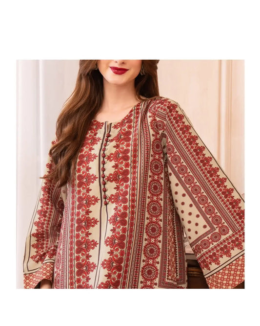 Stylish Printed Shirt and Trouser Set - 2 Pcs - Polly Lawn Beige - image 2