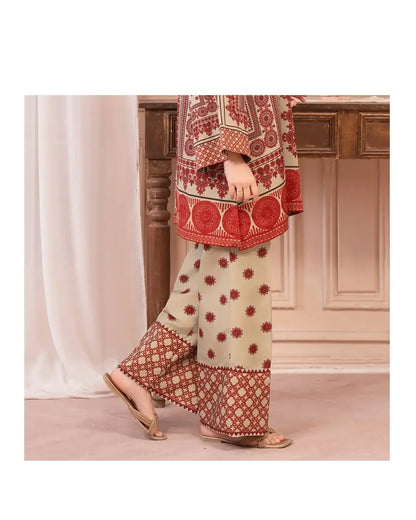 Stylish Printed Shirt and Trouser Set - 2 Pcs - Polly Lawn Beige - image 4
