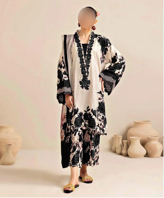 Women's 3-Piece Silk Printed Suit Black Summer - image 1
