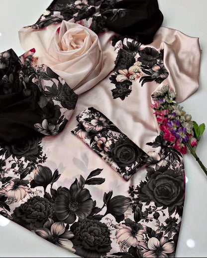 Women's 3-Piece Silk Printed Suit Black Summer - image 2