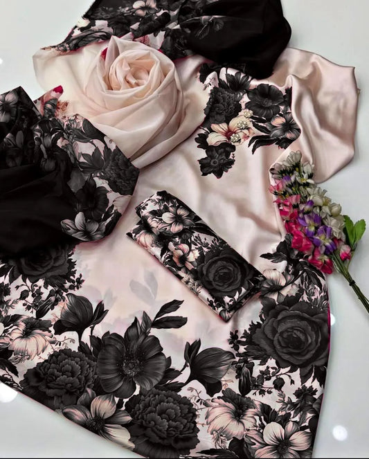 Women's 3-Piece Silk Printed Suit Black Summer - image 2