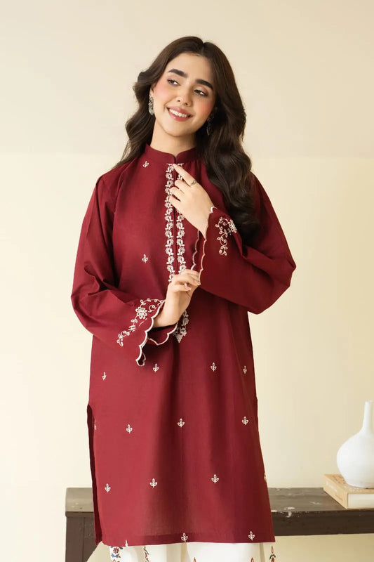 2 Pcs Women's Stitched Cotton Lawn Embroidered Shirt And Trouser - image 1