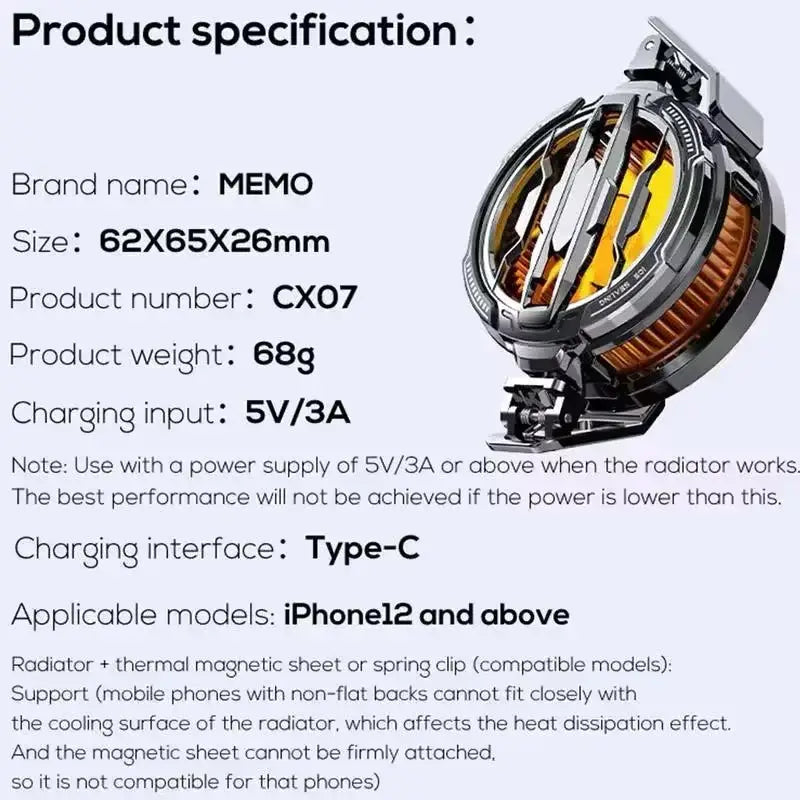 Magnetic Phone Cooler Fan Case Yellow 68G Gaming - image 3
