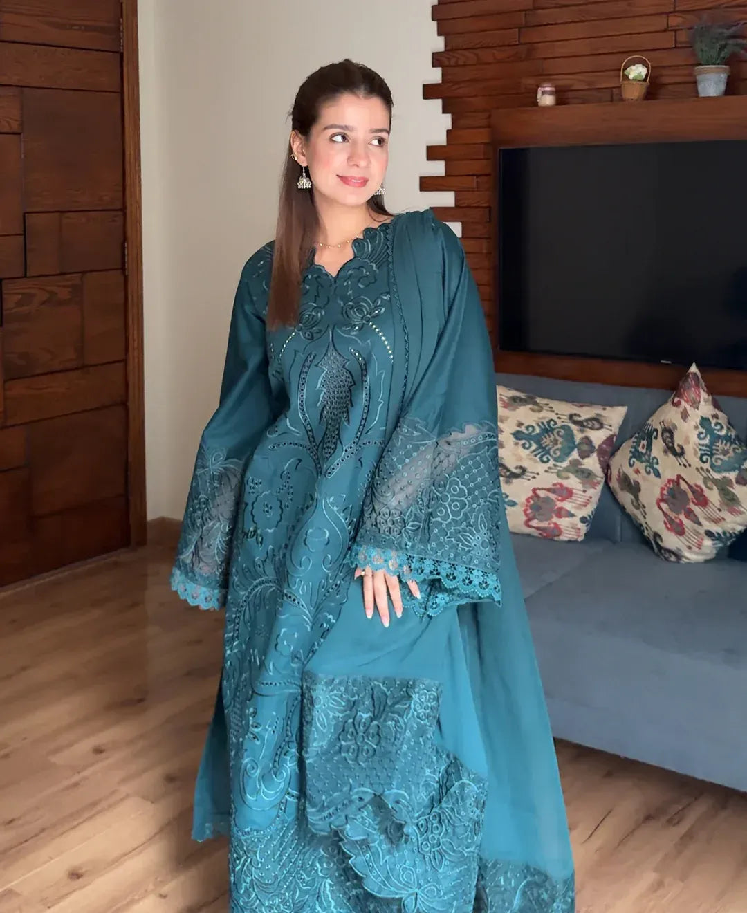 Teal Majestique - Lawn Cotton Embroidered Dress - image 1