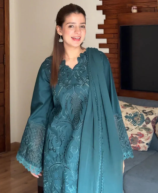Teal Majestique - Lawn Cotton Embroidered Dress - image 2