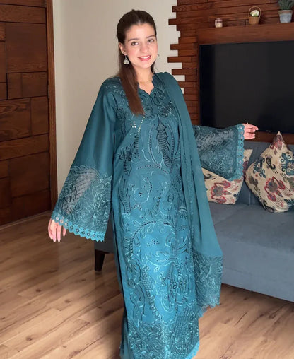 Teal Majestique - Lawn Cotton Embroidered Dress - image 3