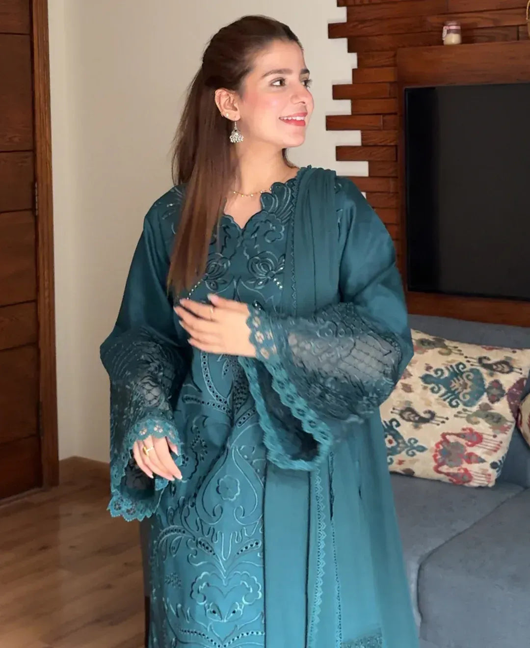 Teal Majestique - Lawn Cotton Embroidered Dress - image 4