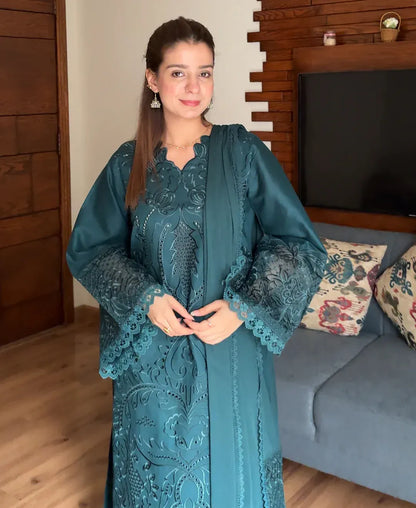 Teal Majestique - Lawn Cotton Embroidered Dress - image 5
