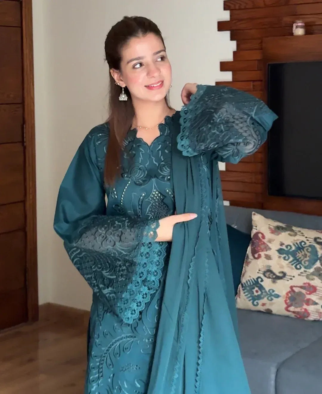 Teal Majestique - Lawn Cotton Embroidered Dress - image 6
