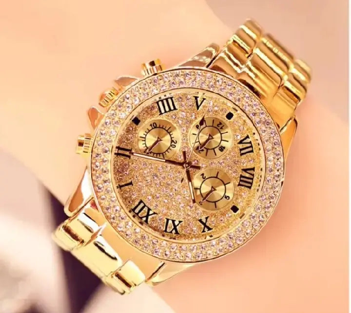 Luxury Golden Crystal Roman Dial Watch - image 2