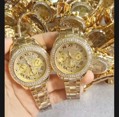 Luxury Golden Crystal Roman Dial Watch - image 3