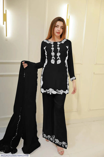 3 Pcs Women's Stitched Cotton Embroidered Suit - image 1