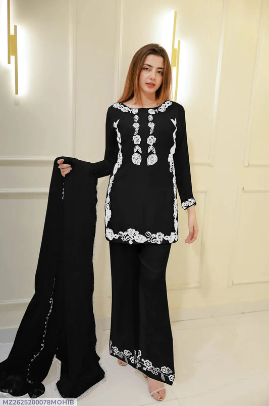 3 Pcs Women's Stitched Cotton Embroidered Suit - image 1