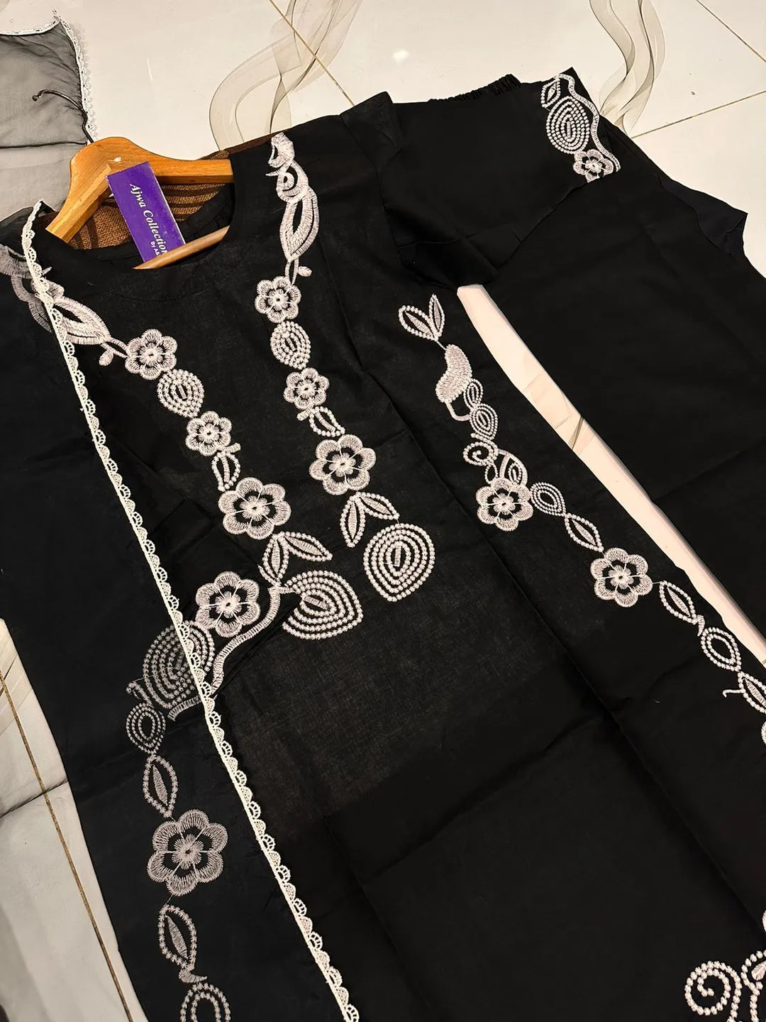 3 Pcs Women's Stitched Cotton Embroidered Suit - image 2