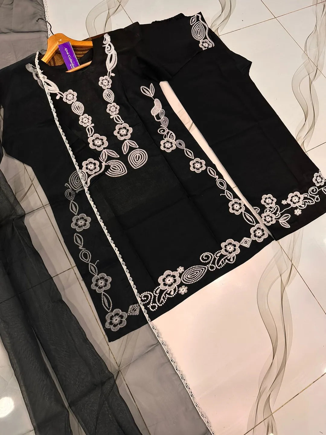 3 Pcs Women's Stitched Cotton Embroidered Suit - image 3