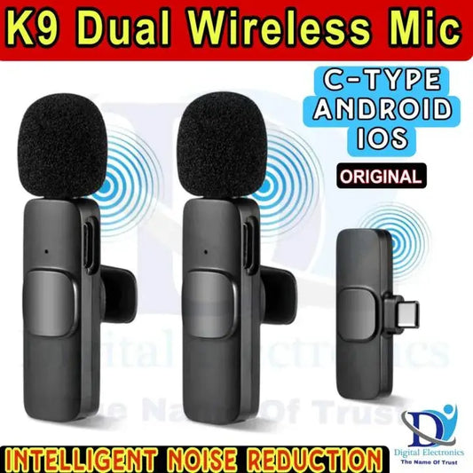 Latest K9 dual Wireless Vlogging Microphone Black Rechargeable - image 2