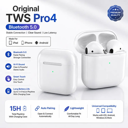 TWS Pro4 Wireless Bluetooth Earbuds with Charging Case - Stereo Sound, Touch Control - image 2