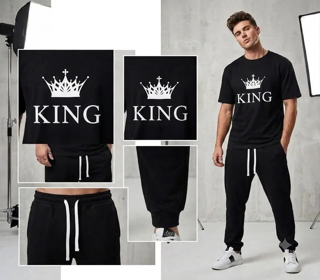 2 Pcs Men's Cotton Printed Track Suit - image 1