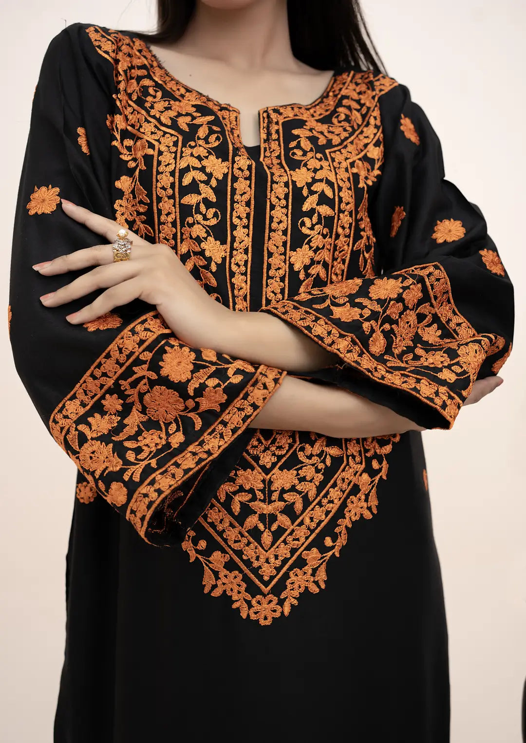 2 Pcs Women's Stitched Arabic Lawn Embroidered Shirt And Trouser - Black - image 1