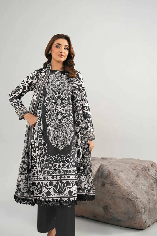Black & White Printed 3-Piece Karandi Suit for Women - image 1