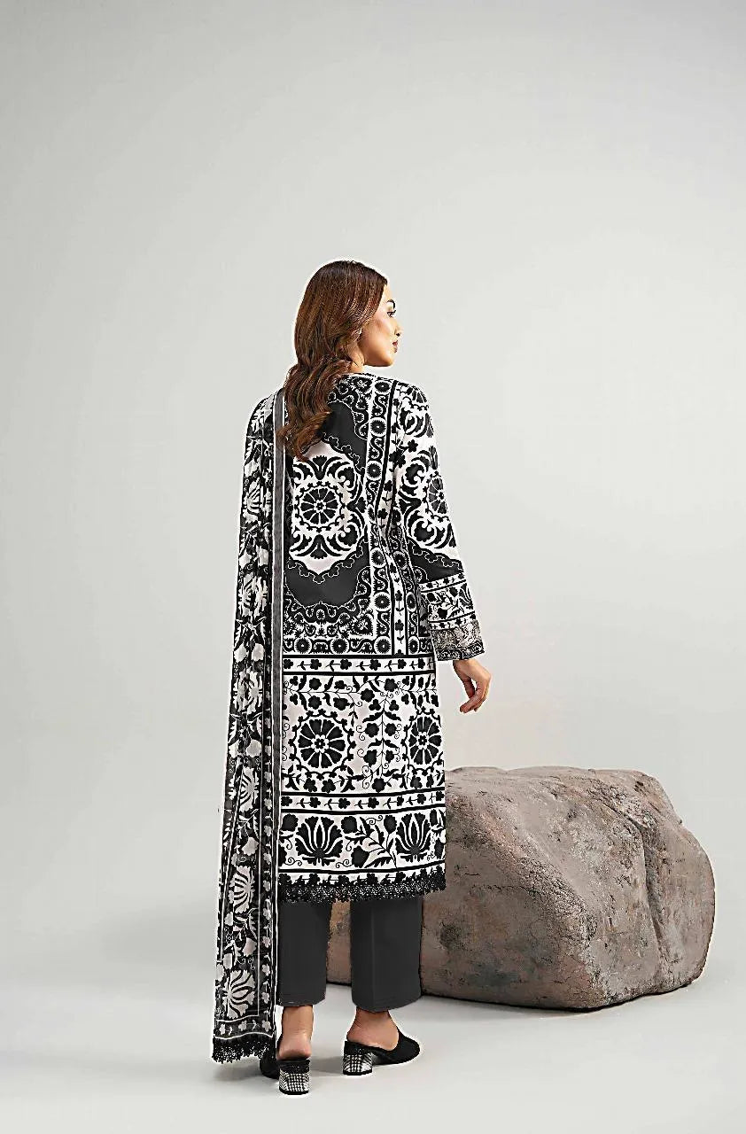 Black & White Printed 3-Piece Karandi Suit for Women - image 2