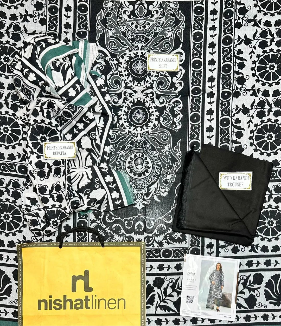 Black & White Printed 3-Piece Karandi Suit for Women - image 3