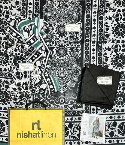 Black & White Printed 3-Piece Karandi Suit for Women - image 3