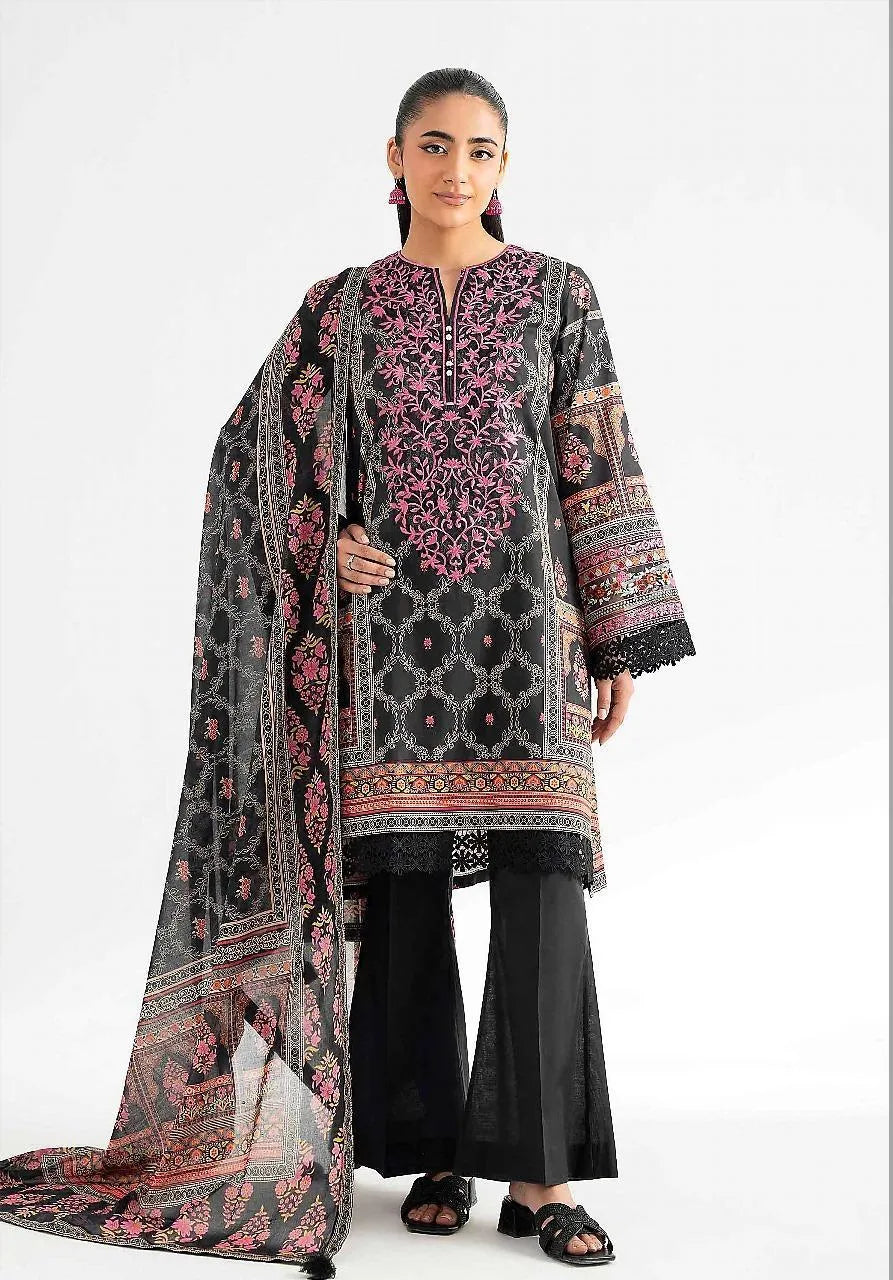 3-Piece Printed Linen Suit Black Pink Gold - image 1